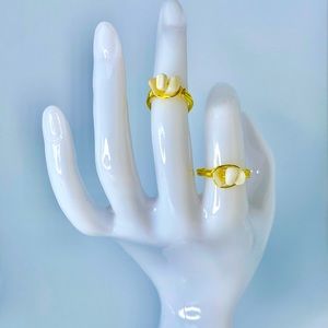 White Coral 3 Stone Crystal Ring